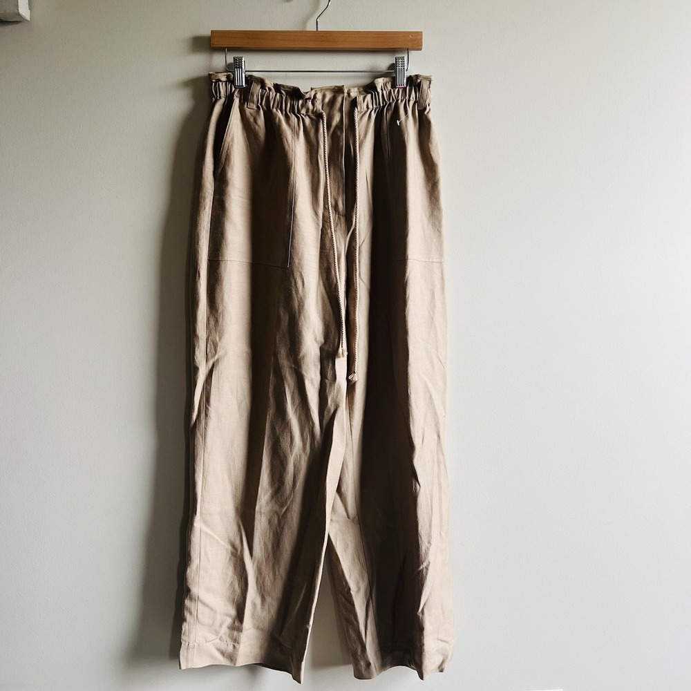 Rails Ryan Drawstring Pants Women Large Safari‎ Brown Linen Blend Pockets Tan
